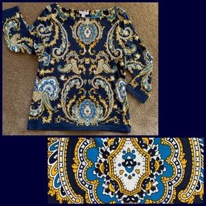 Charter Club Navy Blue Paisley 3/4 Sleeve Blouse!